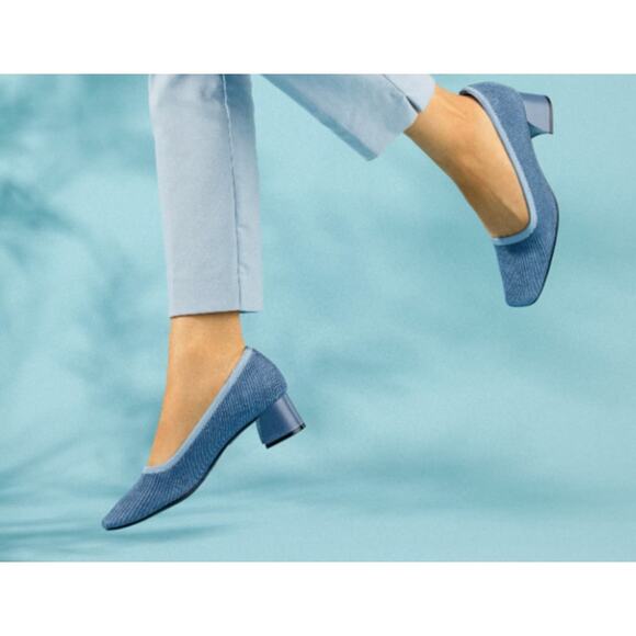 Vivaia Melody 2.0 Square-Toe Chunky Heels in Denim Blue Size 39.5 - Picture 1 of 8